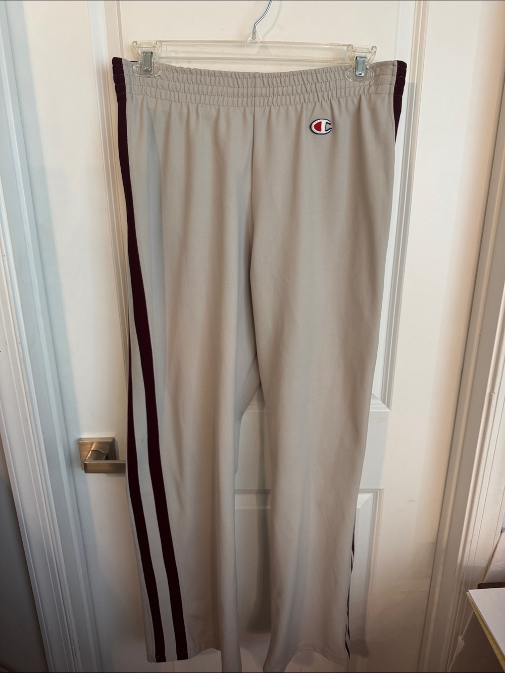 Champion Beige Joggers with Burgundy Side Stripes